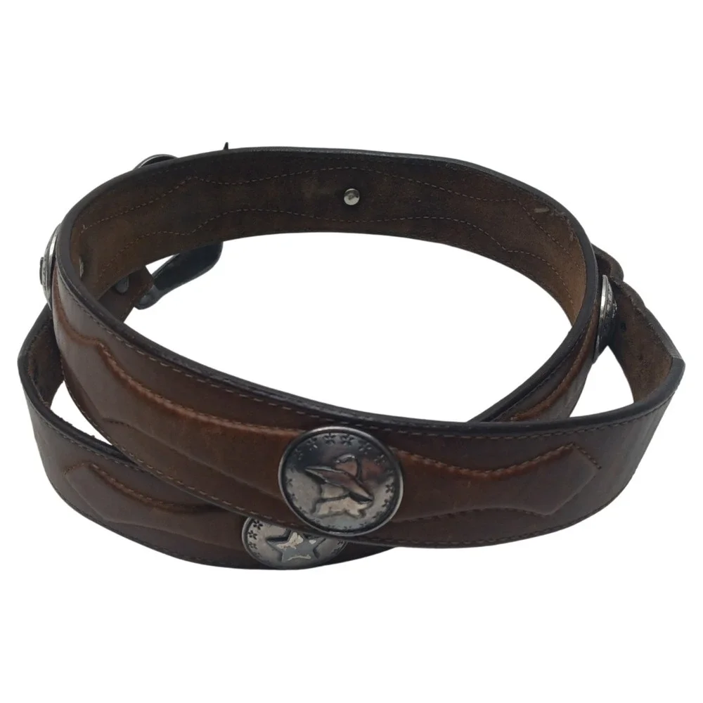 VTG JUSTIN 1993 Belt Brown Men's Genuine Leather‎ Concho Belt 1.5